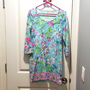 Lilly Pulitzer Blue and Pink Floral Midi Dress
